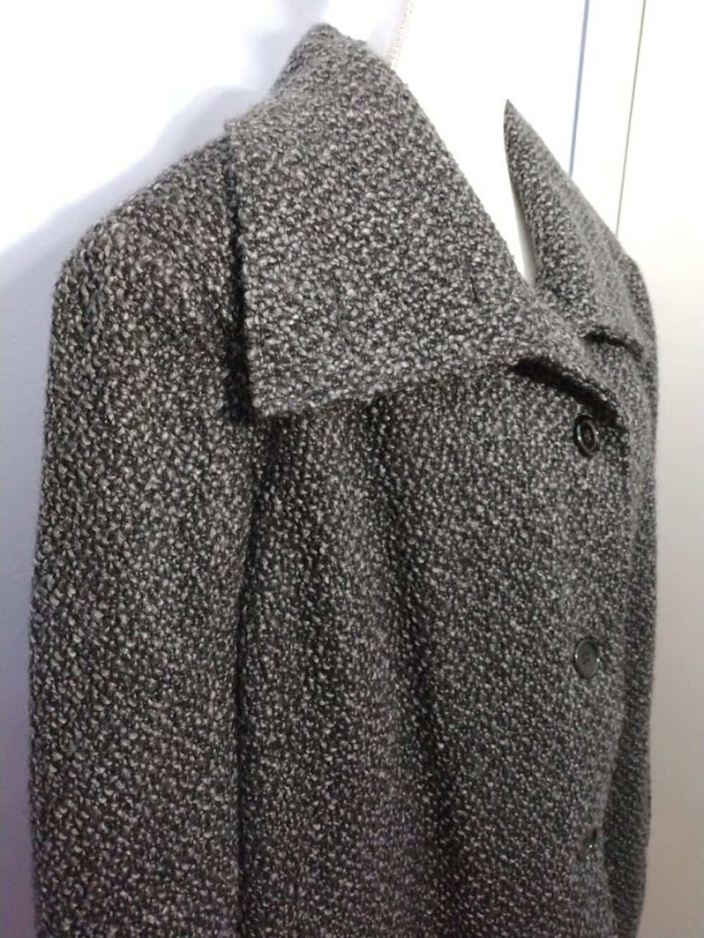 Vintage Avenue Wool Blend Coat Boucle Tweed Size 3X Mid Length Gray & Black - Picture 3 of 12